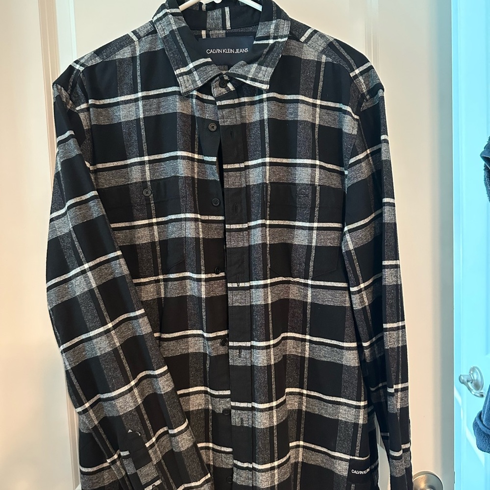 Calvin Klein Jeans Black and Gray Plaid Shirt